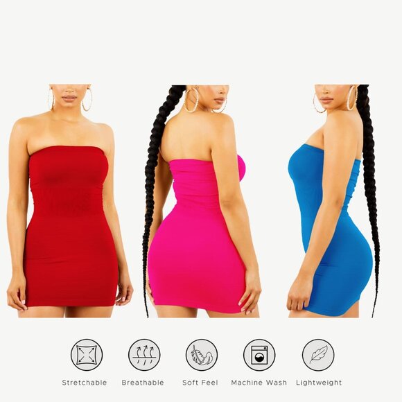 Women's Strapless Stretchy Comfy Tight Fit Seamless Body Con Mini Tube Top Dress - Picture 13 of 16